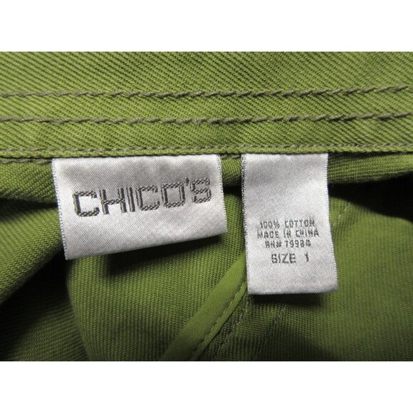Chico's women's green cotton‎ twill military style utility jacket M - Picture 6 of 10